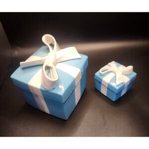 Tiffany & Co Porcelain Blue Gift Box Trinket Boxes Large and Small Set of 2